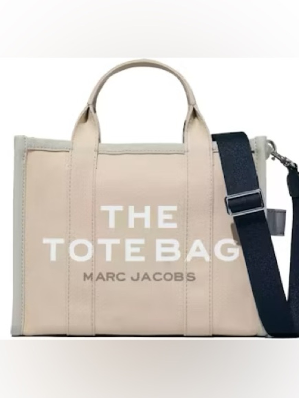 Marc Jacobs Beige Canvas Tote with Navy Shoulder Strap